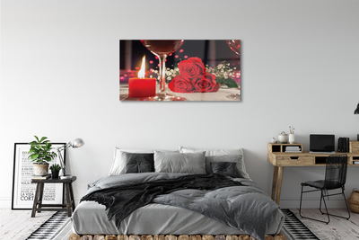 Quadro acrílico Rosas, vela, vidro