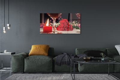 Quadro acrílico Rosas, vela, vidro