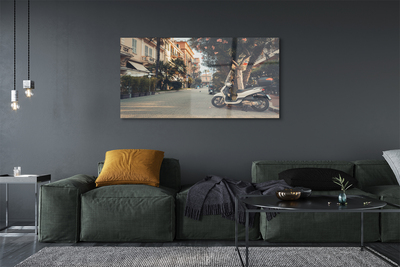 Pintura acrílica Motocicletas palmeiras cidade verão