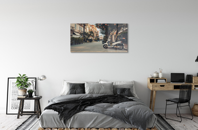 Pintura acrílica Motocicletas palmeiras cidade verão