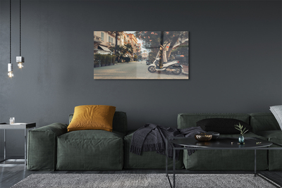 Pintura acrílica Motocicletas palmeiras cidade verão