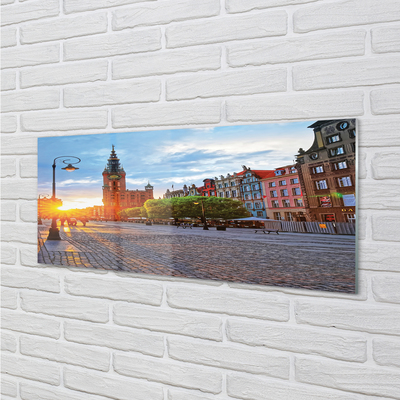 Pintura acrílica Nascer do sol na Cidade Velha de Gdansk