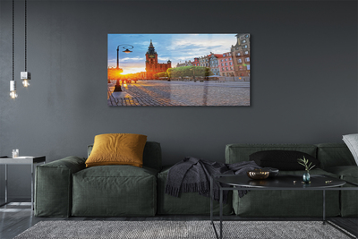 Pintura acrílica Nascer do sol na Cidade Velha de Gdansk