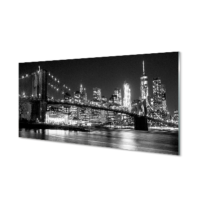 Pintura acrílica Ponte, arranha-céus, noite, rio