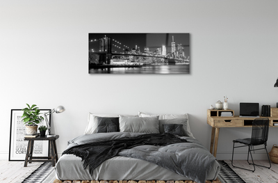 Pintura acrílica Ponte, arranha-céus, noite, rio