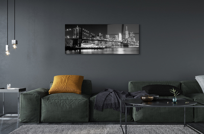 Pintura acrílica Ponte, arranha-céus, noite, rio