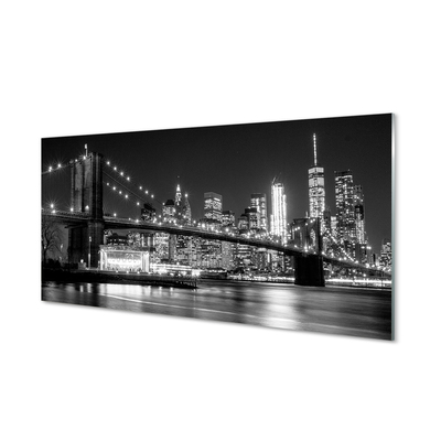 Pintura acrílica Ponte, arranha-céus, noite, rio