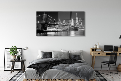 Pintura acrílica Ponte, arranha-céus, noite, rio