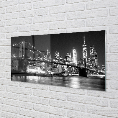 Pintura acrílica Ponte, arranha-céus, noite, rio