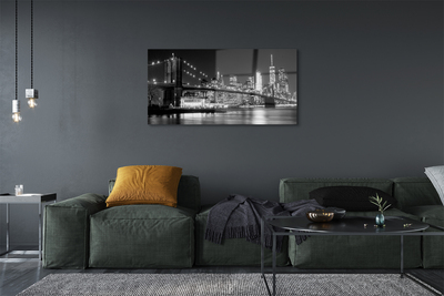 Pintura acrílica Ponte, arranha-céus, noite, rio