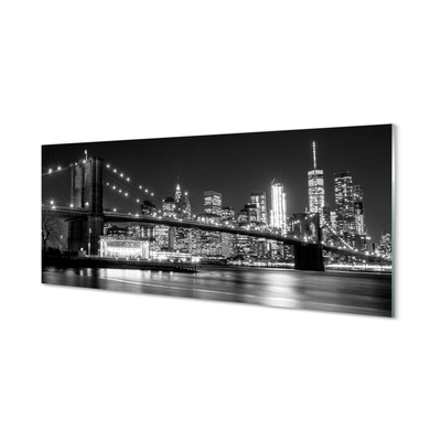 Pintura acrílica Ponte, arranha-céus, noite, rio