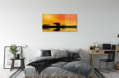 Quadro acrílico Girafas pôr do sol árvore lago