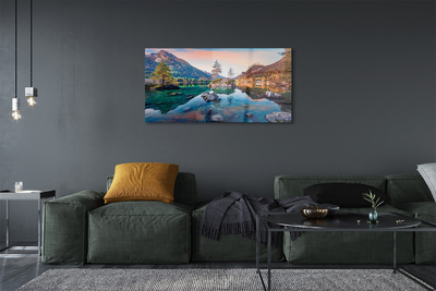 Pintura acrílica Alemanha Montanhas Alpes Outono Lago