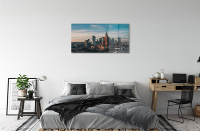 Pintura acrílica Panorama do nascer do sol dos arranha-céus de Varsóvia