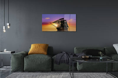 Pintura acrílica Navio céu colorido mar