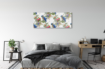 Pintura acrílica Pássaros em um galho com flores