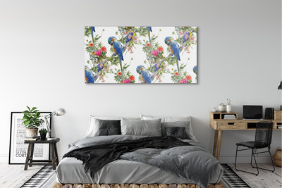 Pintura acrílica Pássaros em um galho com flores