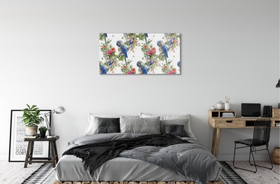 Pintura acrílica Pássaros em um galho com flores