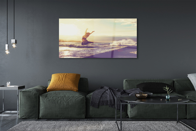 Quadro acrílico Mulher lago nuvens