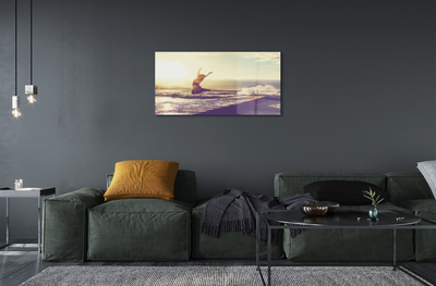 Quadro acrílico Mulher lago nuvens