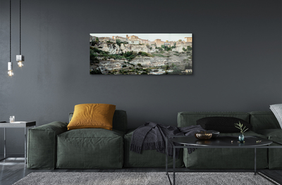 Pintura acrílica Espanha Montanhas árvores cidade