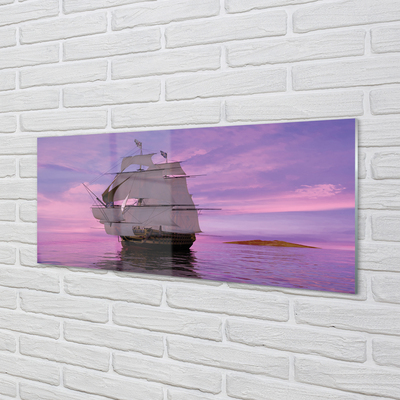 Pintura acrílica Navio céu roxo mar