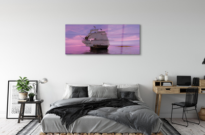 Pintura acrílica Navio céu roxo mar