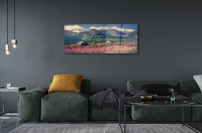 Pintura acrílica Montanhas, campos, casas