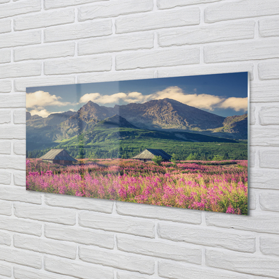 Pintura acrílica Montanhas, campos, casas