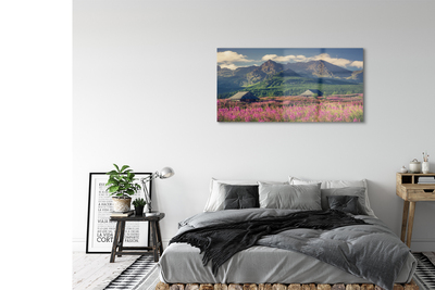 Pintura acrílica Montanhas, campos, casas