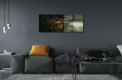 Quadro acrílico Mulher árvore nuvens