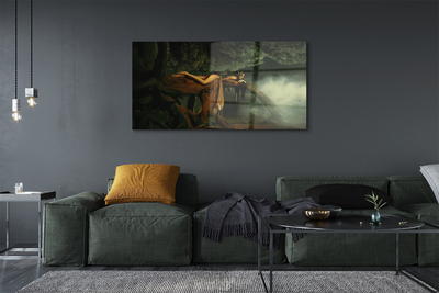 Quadro acrílico Mulher árvore nuvens