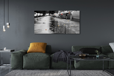 Pintura acrílica Carros folhas de outono estrada