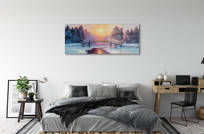 Quadro acrílico Árvores de inverno, neve, nascer do sol