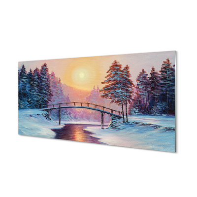 Quadro acrílico Árvores de inverno, neve, nascer do sol