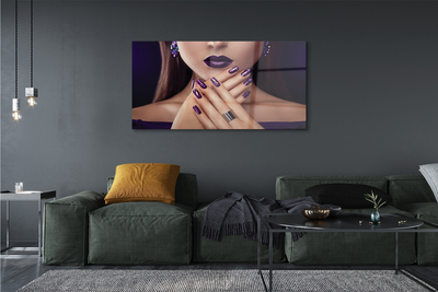 Quadro acrílico Mulher com as mãos e lábios roxos