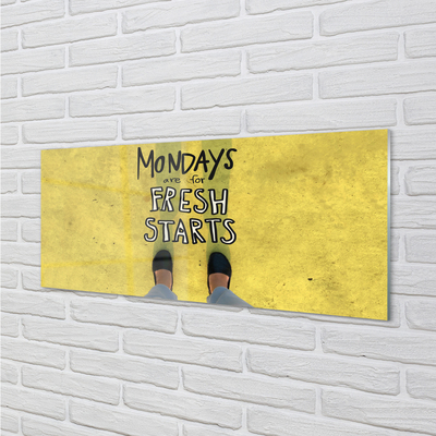 Quadro acrílico Inscrição de fundo amarelo com pernas