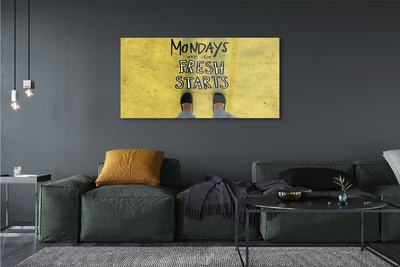 Quadro acrílico Inscrição de fundo amarelo com pernas