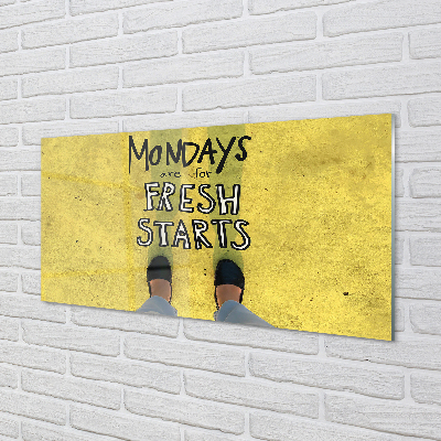 Quadro acrílico Inscrição de fundo amarelo com pernas