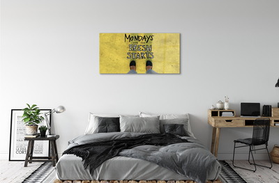 Quadro acrílico Inscrição de fundo amarelo com pernas
