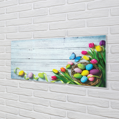 Quadro acrílico Ovos tulipas borboleta