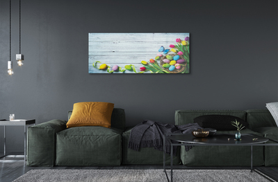 Quadro acrílico Ovos tulipas borboleta