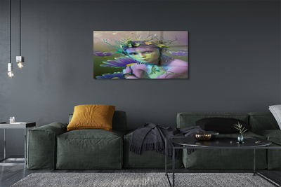 Quadro acrílico Mulher elfa flores