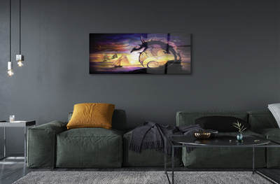 Pintura acrílica Navios do mar dragão nuvens