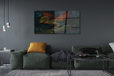 Quadro acrílico Dragão verde na floresta