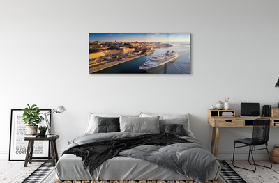 Quadro acrílico Navio mar cidade céu