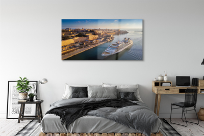 Quadro acrílico Navio mar cidade céu