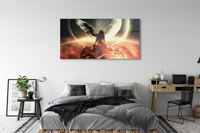 Pintura acrílica Mulher com asas de meteorito na lua