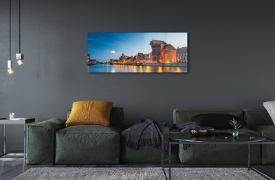 Pintura acrílica Rio Gdansk à noite na Cidade Velha