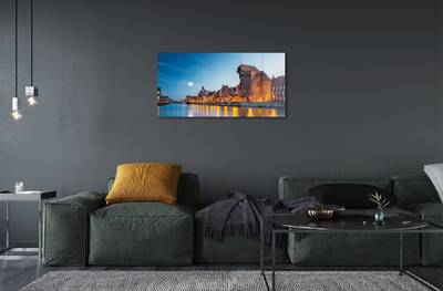 Pintura acrílica Rio Gdansk à noite na Cidade Velha